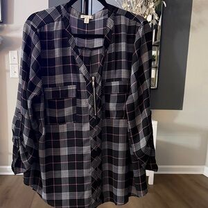 Cato Black, White and Pink Plaid Blouse